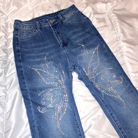 90s style rhinestone, blue flare jeans size small - Picture 1 of 6